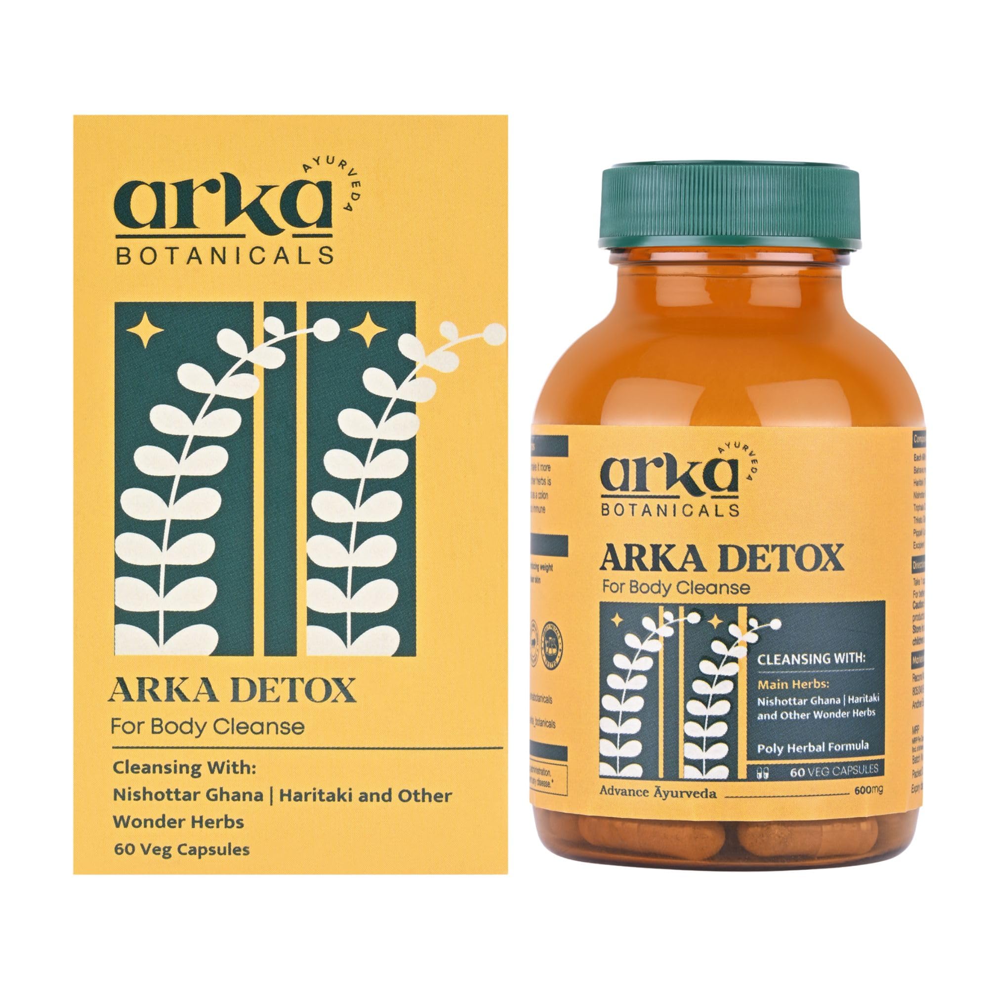 Arka Detox 60 Veg Capsules | Natural Body Cleanse & Digestion Support | Ayurvedic Formula with Nishottar Ghana & Haritaki | Plant-Based Detox for Wellness & Gut Health