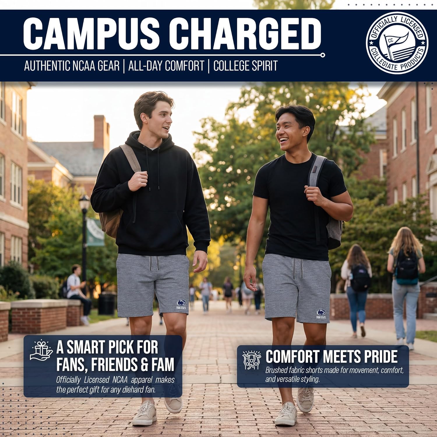 COLOSSEUM NCAA Men’s University Athletic Performance Shorts, 7 Inch Inseam with Zipper Media Pocket