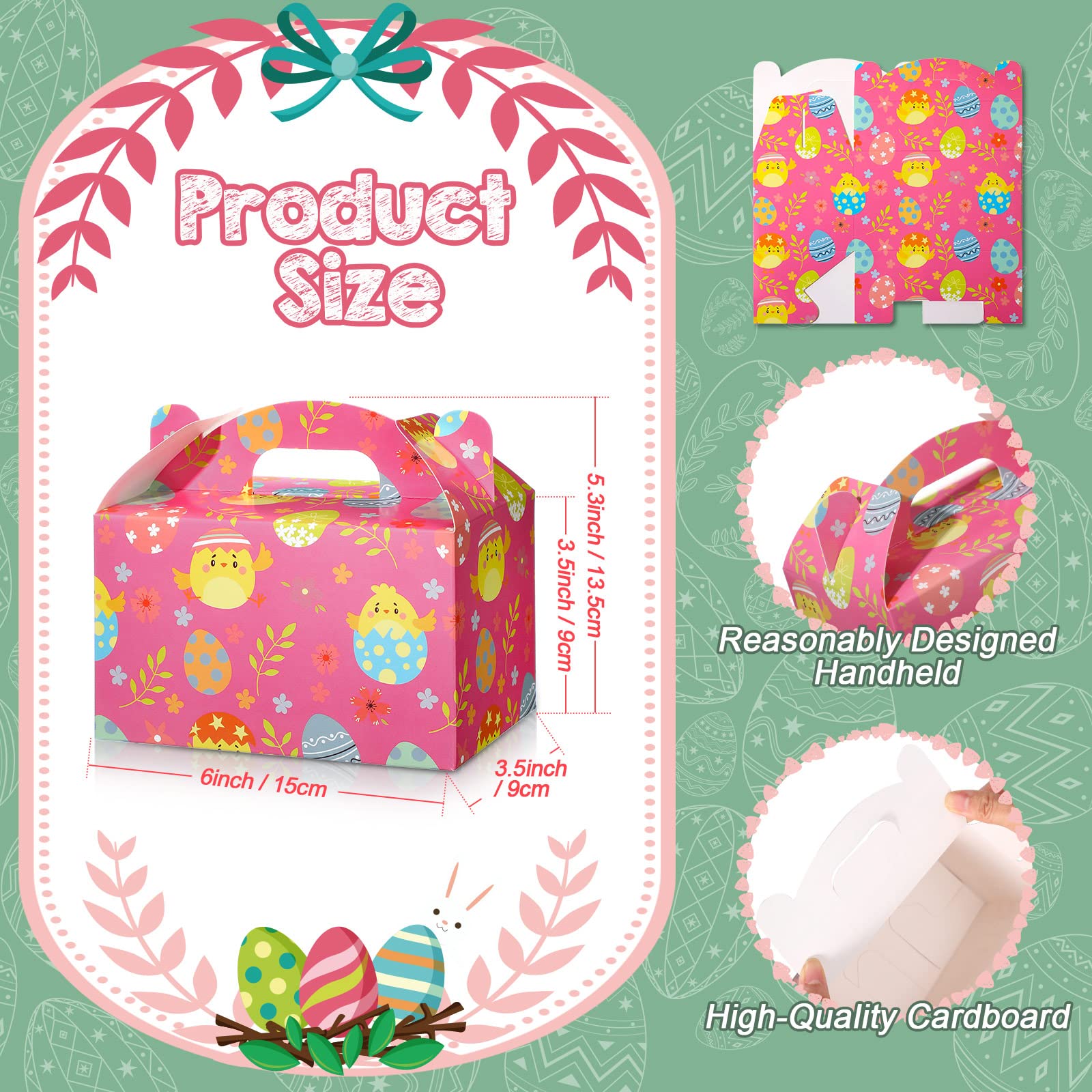 Marspark 24 Stück Oster-Leckerli-Boxen Mit Hasen-Etiketten & Baumwollschnur – Bunte Geschenkboxen 15x9x9 Cm Für Süßigkeiten