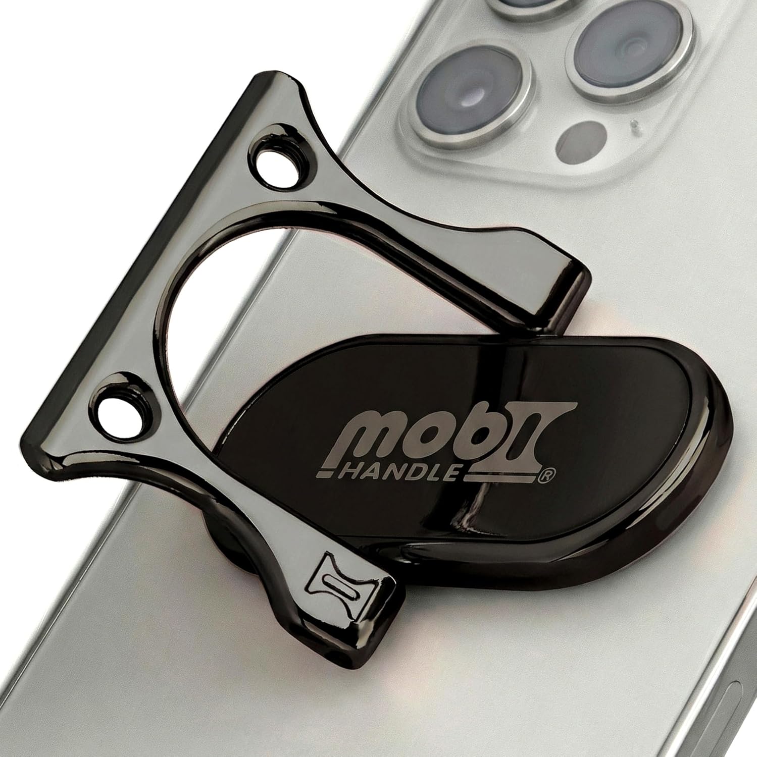 Patented 3-Finger Phone Grip & Stand - Comfortable & Secure Loop Holder for iPhone & Android - Ultra-Slim Zinc Alloy - Magnetic Mount Ready - Cell Phone Ring Alternative [Black Chrome]