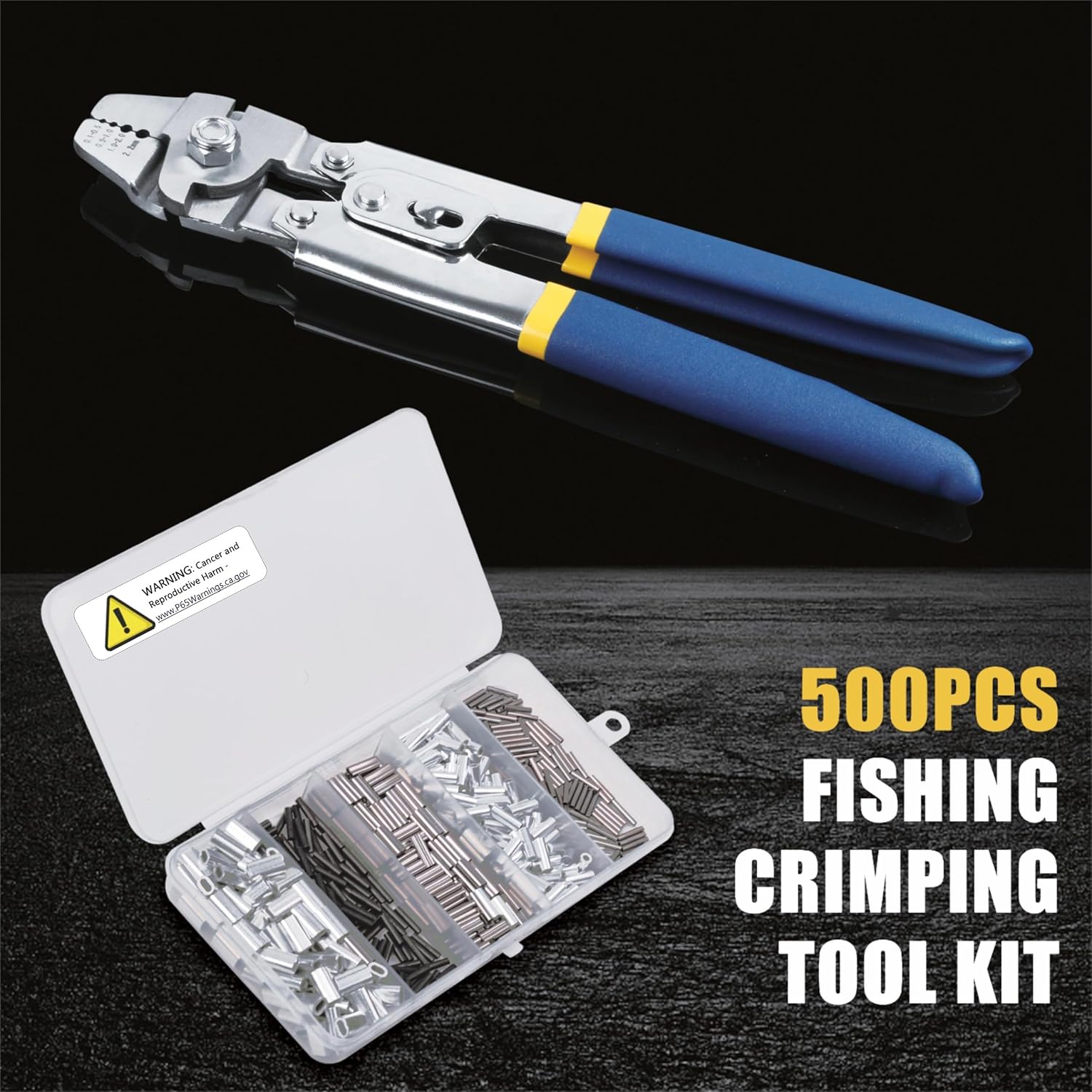 OROOTL Fishing Crimping Tool, Fishing Line Crimping Kit Stainless Steel Fishing Crimping Pliers with 500pcs Fishing Crimp Sleeves Set Wire Rope Crimping Tool 4 Crimping Sizes