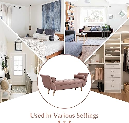 Miniatura 20 de Setawix Banco otomano tapizado de terciopelo con brazos acampanados, reposapiés copetudos con botones para sala de estar y dormitorio, modernos