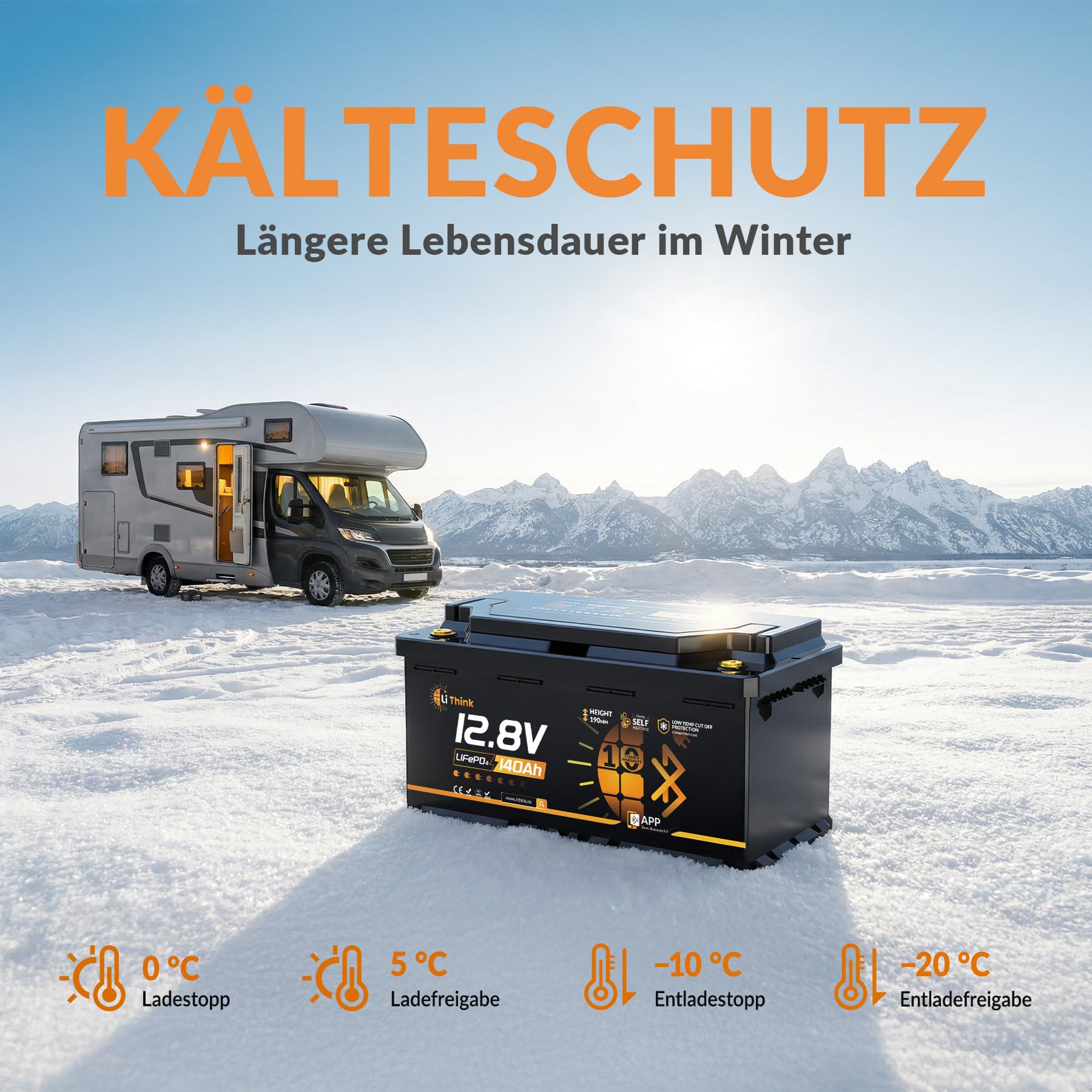 LiFePO4 12V 140Ah H190 Lithium Batterie Bluetooth mit 200A BMS LTP&Heizfunktion DIN H8 L5 Größe, 1792Wh Lithium Batterie Autobatterie für Wohnmobil,Wohnwagen,Boot CB/IEC 62619 ECE R10