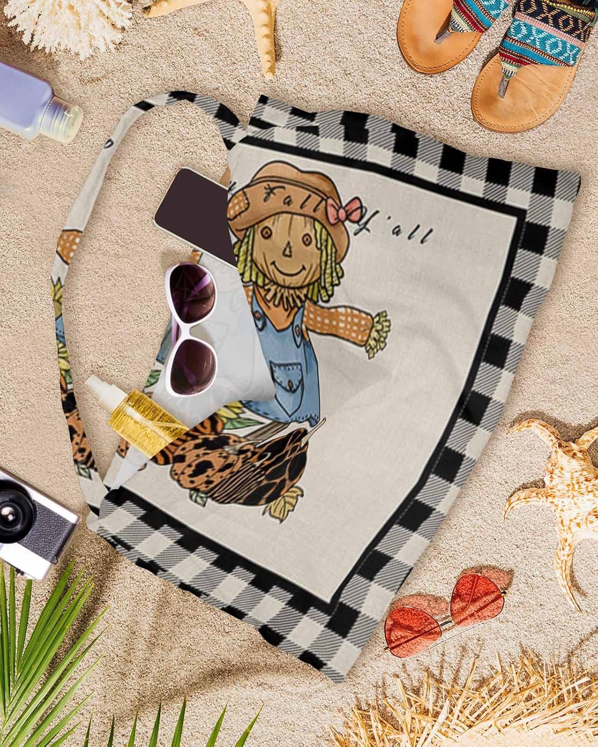 Scarecrow Pumpkin Beach Pool Patio Lounge Chaise Chair Cover Towel With Pockets,Absorbent & Quick Dry Microfiber Towel Cover Bag Summer Accessories Autumn Sunflower Plaid Boho Zebra Leopard Print