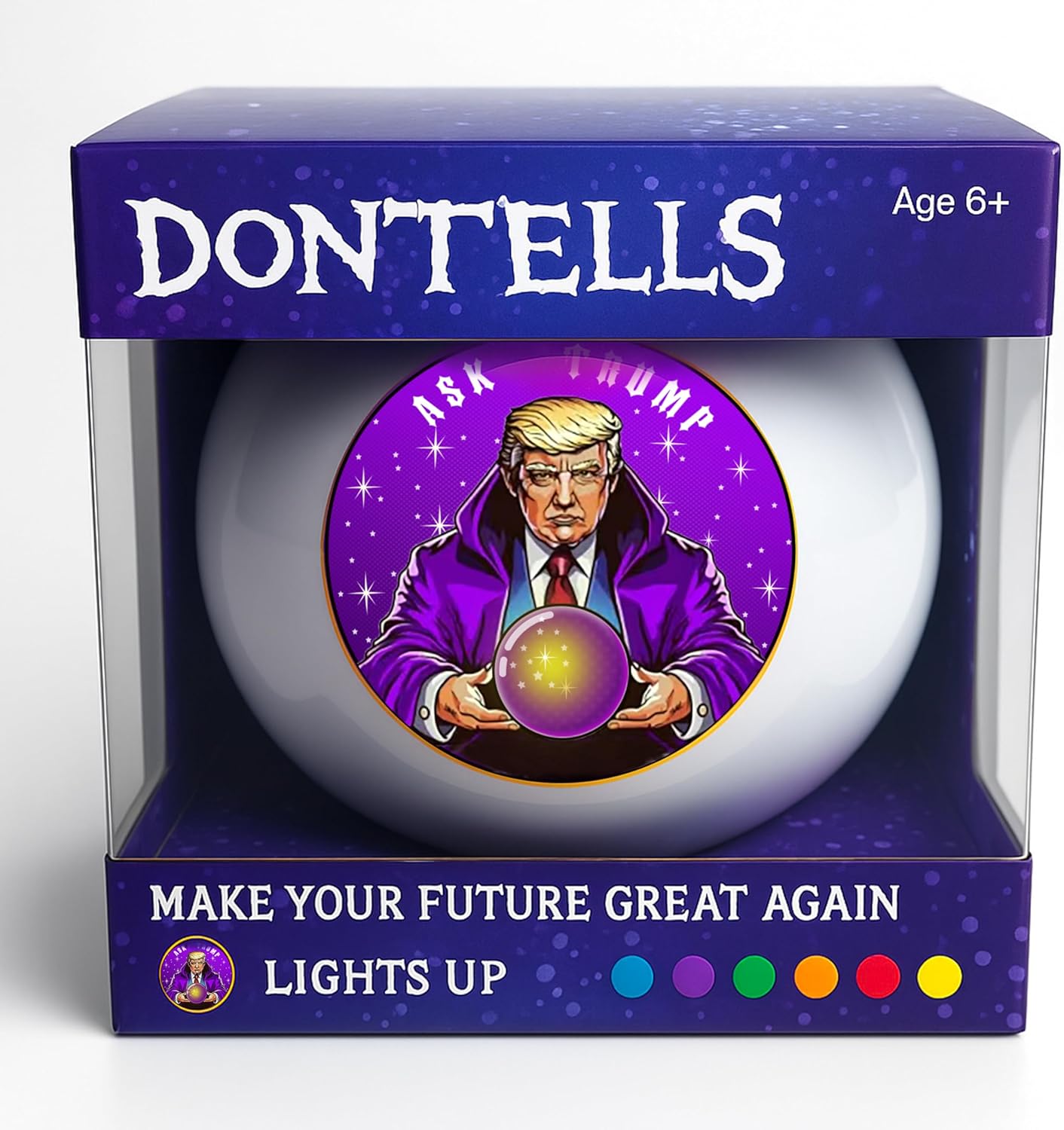 Dontells™ Talking Fortune Teller Crystal Ball – Funny Gag Gift for Adults & Kids, Ask Questions & Hear Hilarious Presidential Answers, Motion-Activated Light Up Toy, White Elephant Gift