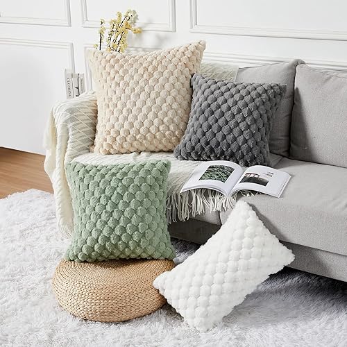 Miniatura 5 de Yaertun Paquete de 2 fundas de cojín decorativas, súper suaves y acogedoras, de piel sintética, de lujo, para sofá, cama, sala de estar, 16 x 16