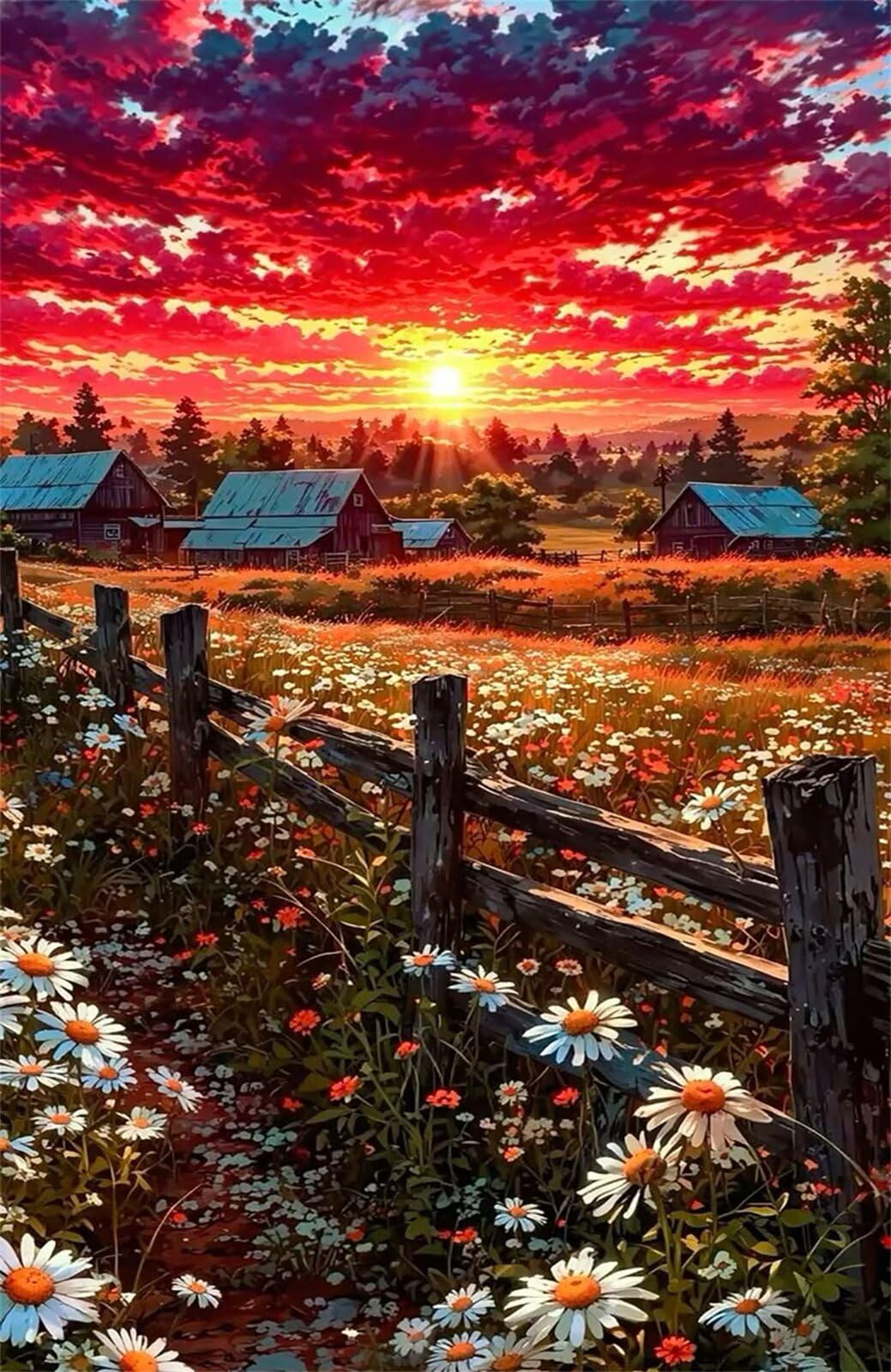 Puzzle 1200 Pezzi Fiori Fattoria Tramonto Puzzle per Adulti, Difficile e Sfidante con Poster Idea Regalo per Appassionati Puzzle Classici