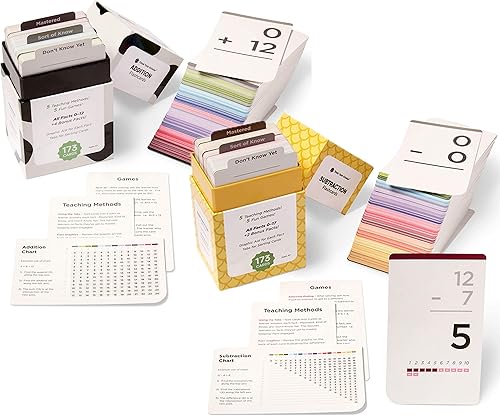 Think Tank Scholar 346 tarjetas flash de suma y resta  Todos los datos codificados por colores  Lo mejor para niños en jardín de infantes, 1, 2do y