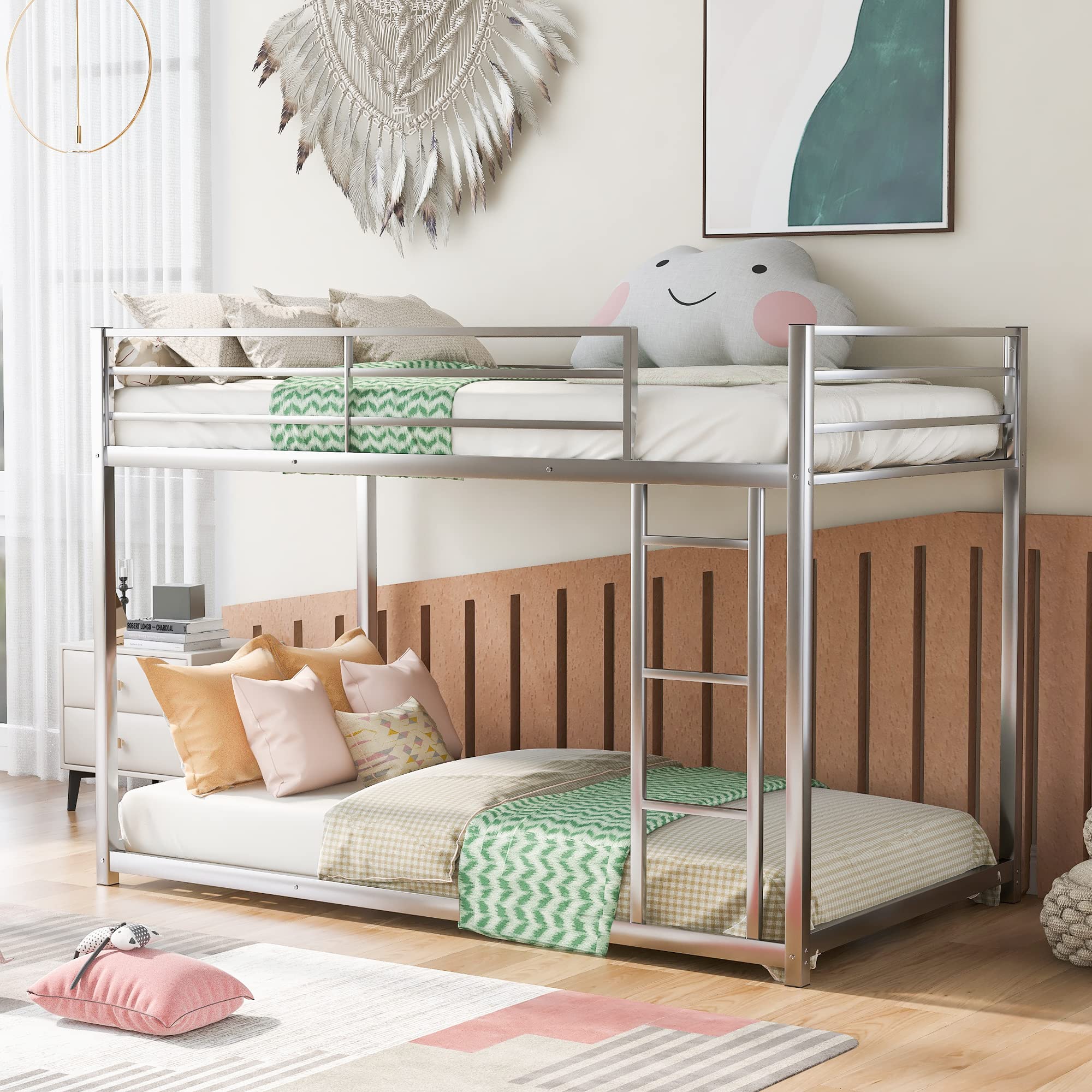 Amazon.com: Harper & Bright Designs Bunk Bed Twin Over Twin, Metal Twin  Over Twin Bunk Bed, Low Bunk Beds with Ladder, Bunk Bed Twin Size, No Box  Spring Needed (Silver, Twin Bunk) :