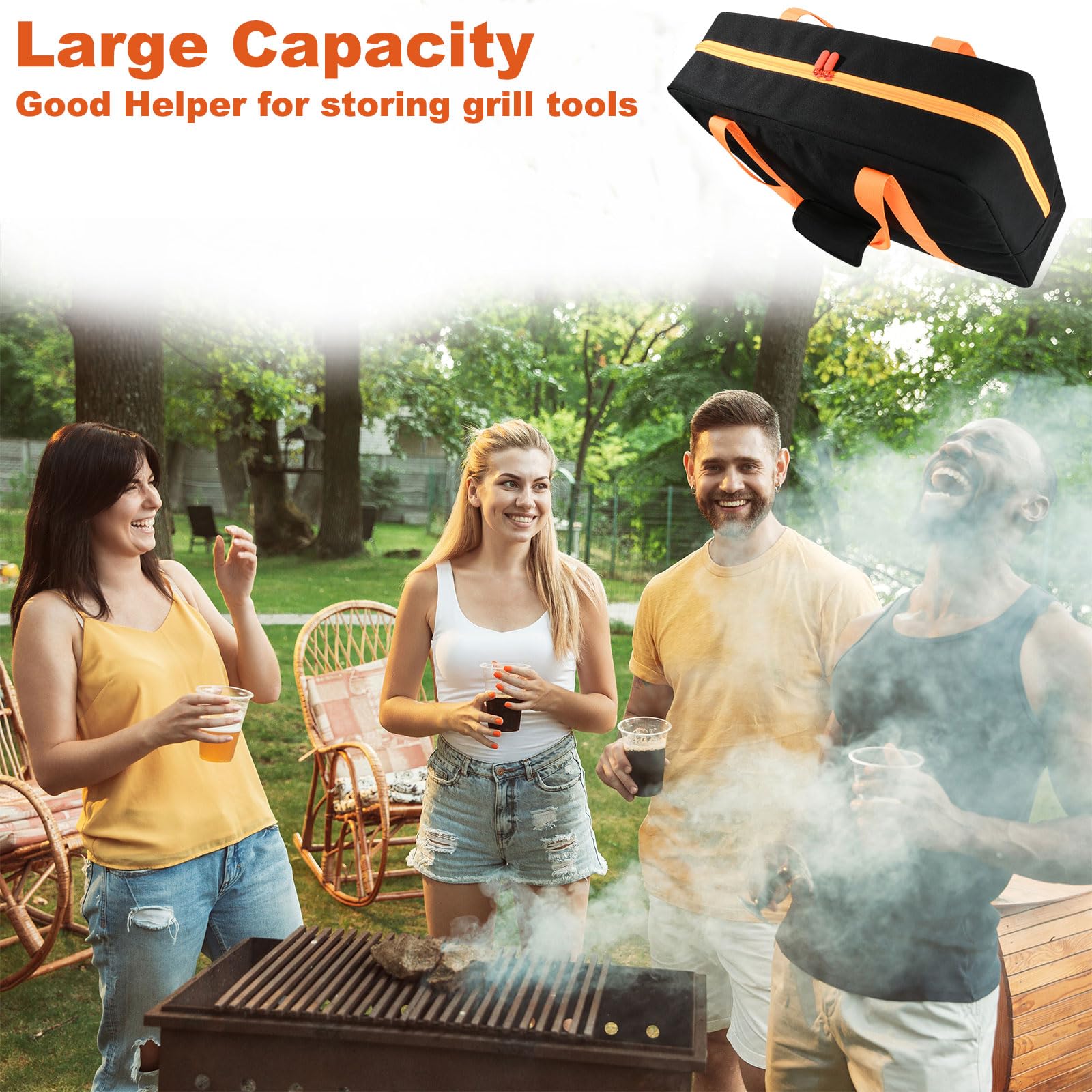 Bolsa de almacenamiento de herramientas para barbacoa, bolsa de almacenamiento de accesorios para parrilla, bolsa de transporte de utensilios para parrilla, contenedor plegable para 5