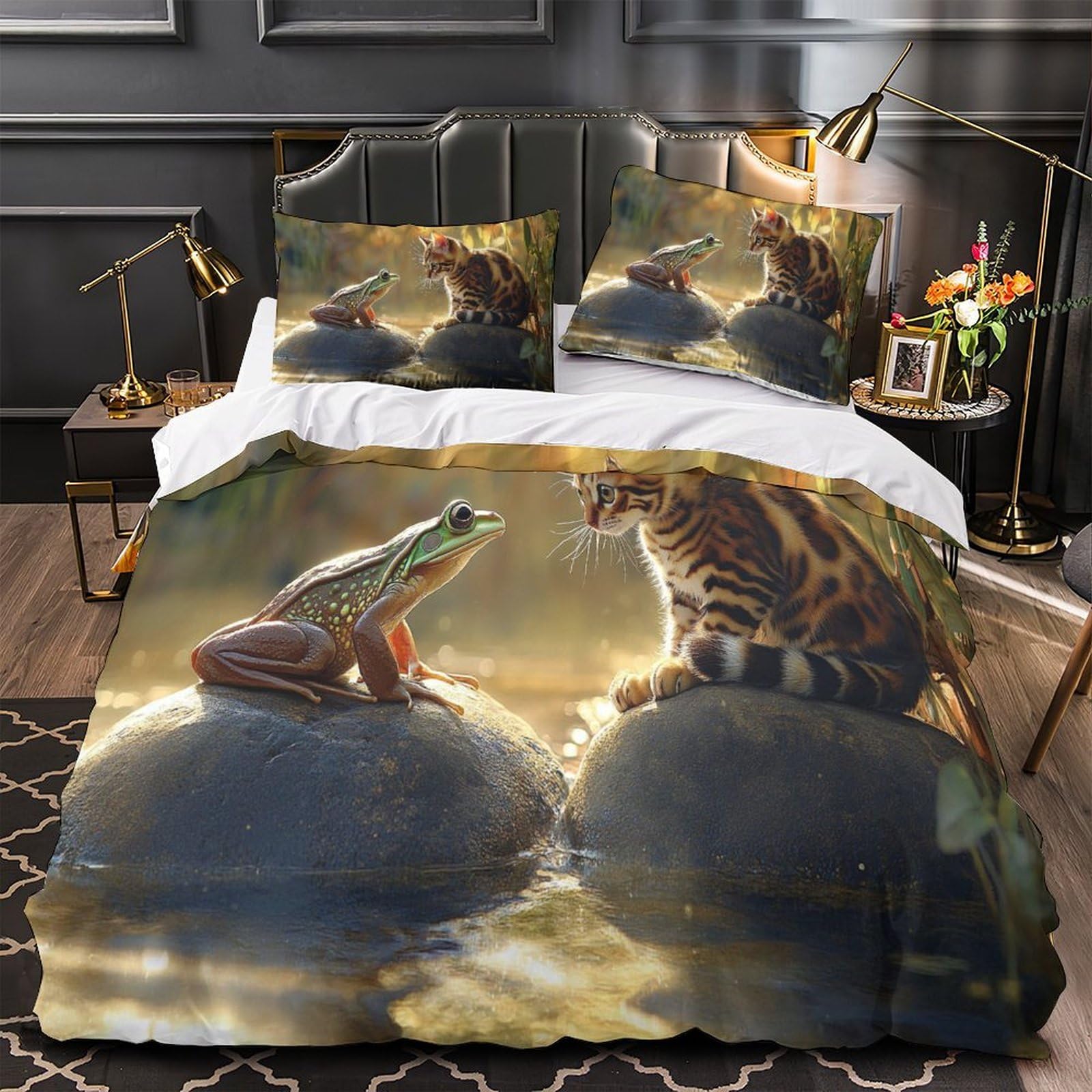 Housse de Couette Chaton Anti-Décoloration pour Lit King Size Parure Microfibre Sans Pli