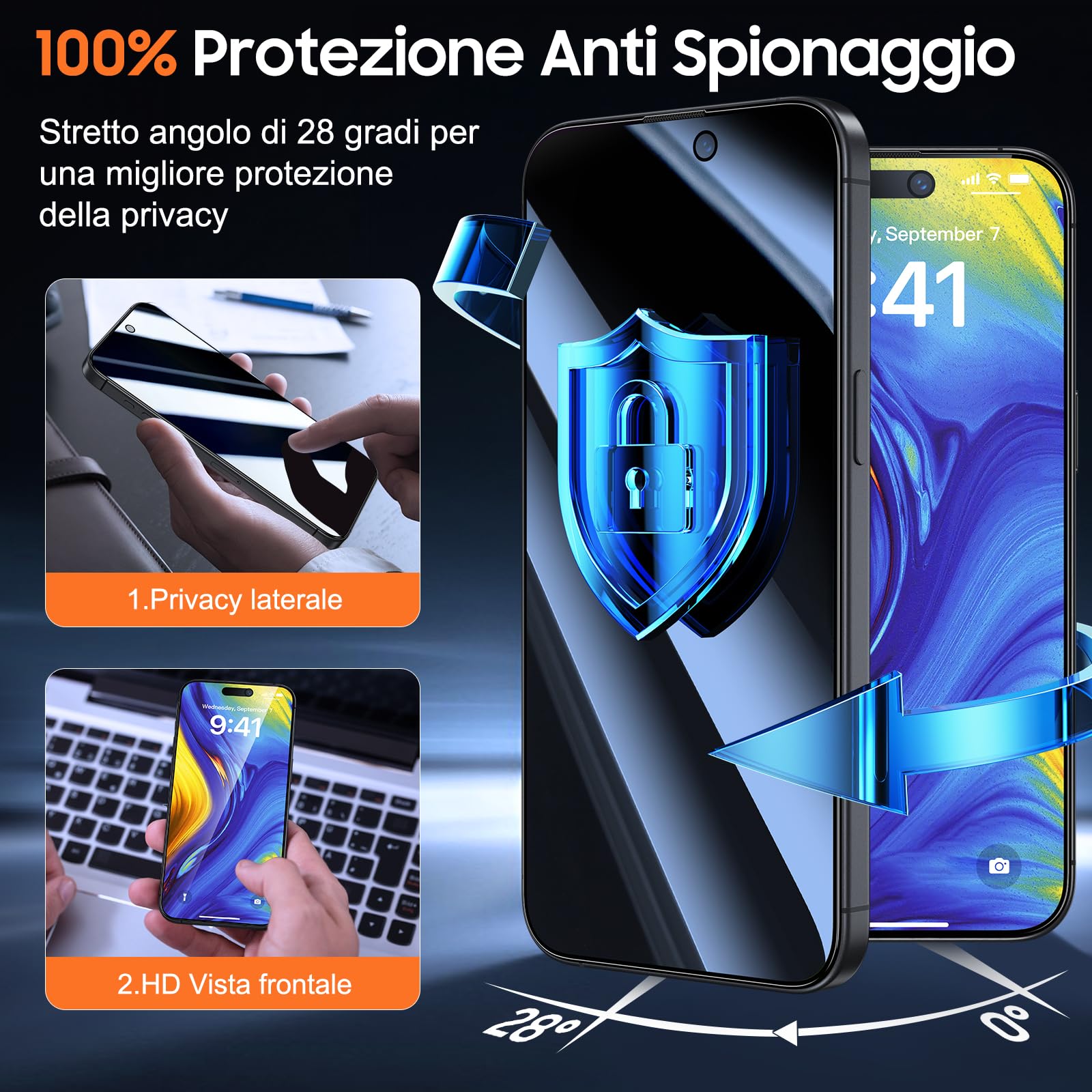 UniqueMe per iPhone 15 Pro Max Privacy Pellicola Protettiva - [Protezione Completa del Display] Anti Spia Privacy Vetro per iPhone 15 Pro Max, Installazione Automatica, 2 Pezzi