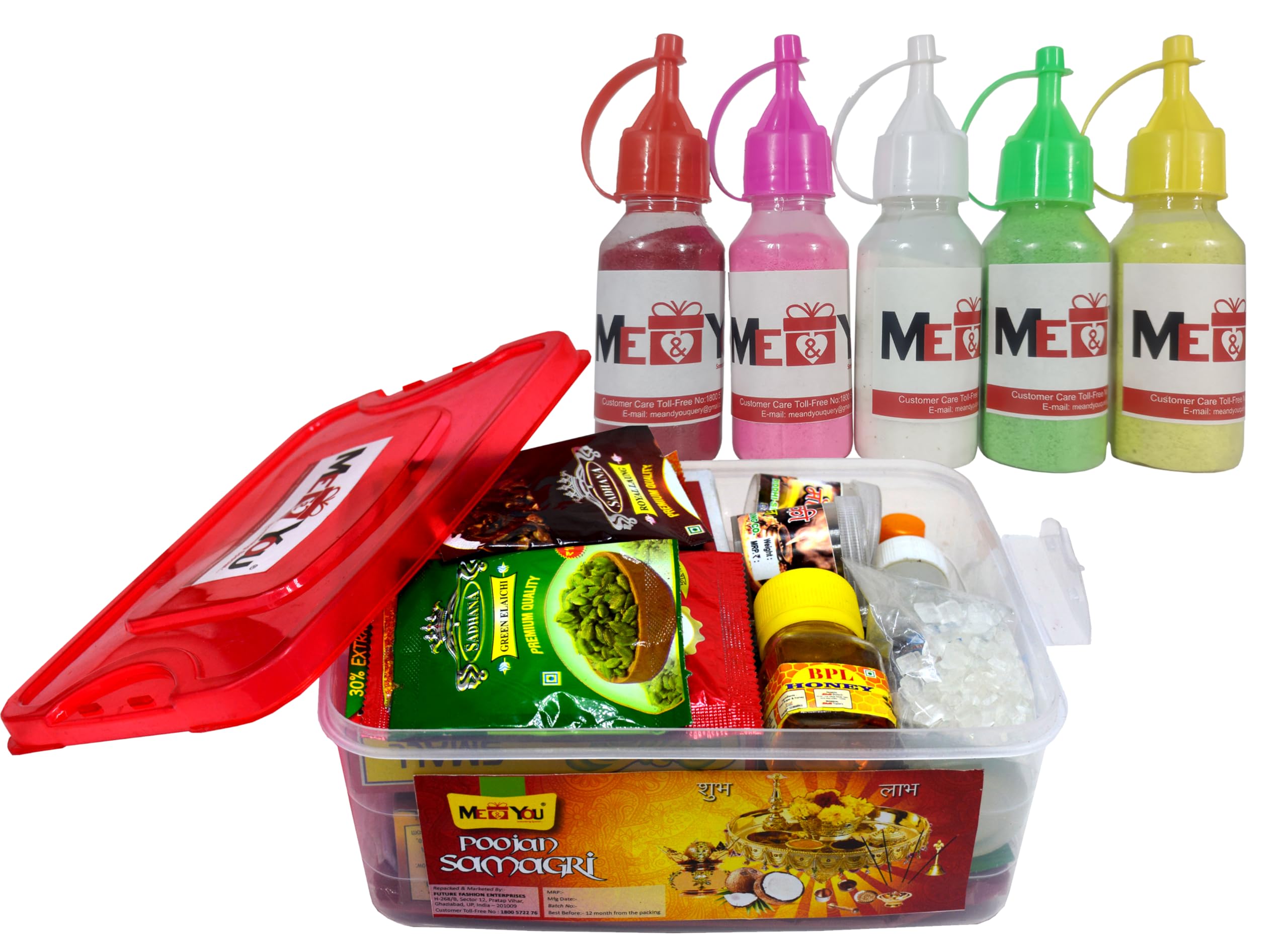 ME & YOU All in One Pooja Kit with 25 Items with Squeeze Rangoli- Pooja Items for Special Festivals | Pooja Samagri for Diwali, Navratri, Dusshera, Hawan, Ganesh Chauth & Housewarming Pooja