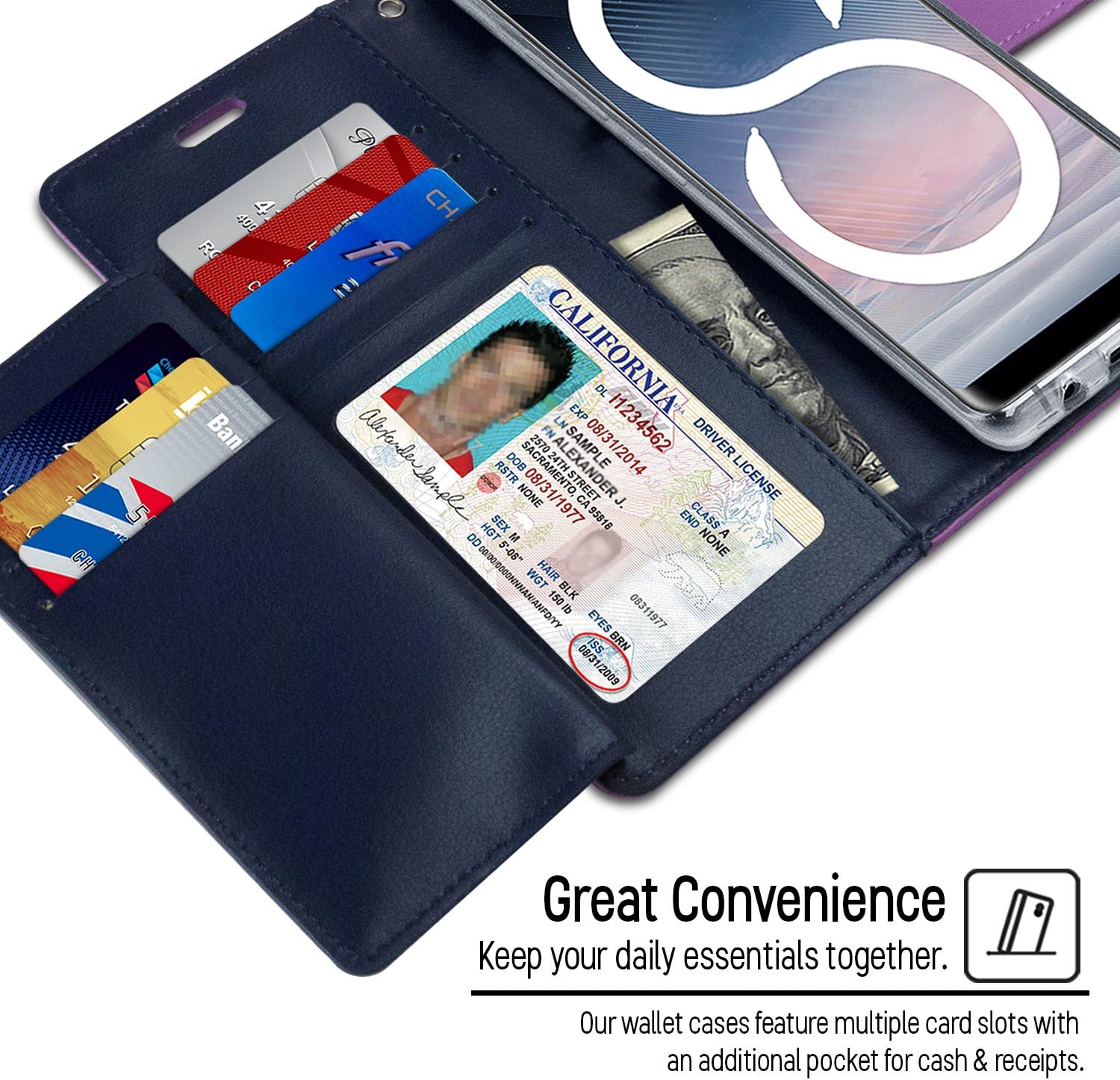 GOOSPERY Rich Wallet for Samsung Galaxy Note 8 Case (2017) Extra Card Slots Leather Flip Cover (Purple)