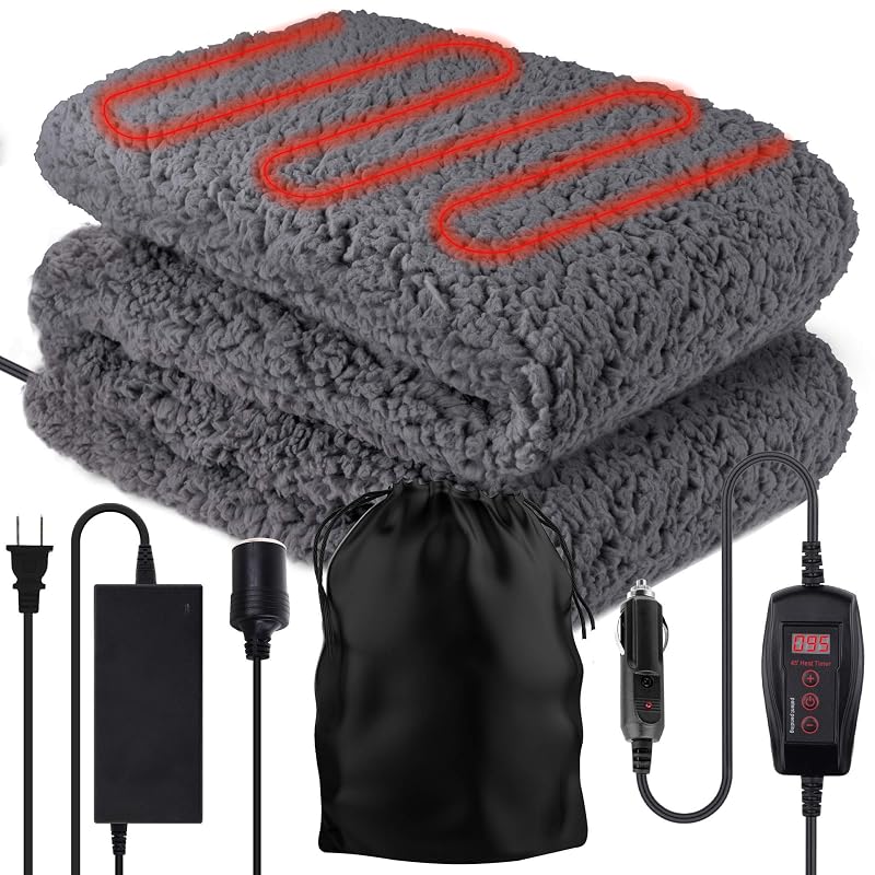 Manta de Viagem em Sherpa Fleece ZONETECH Cinza para Carro, Casa e Camping 149,9 x 109,2 cm, Pacote com 1