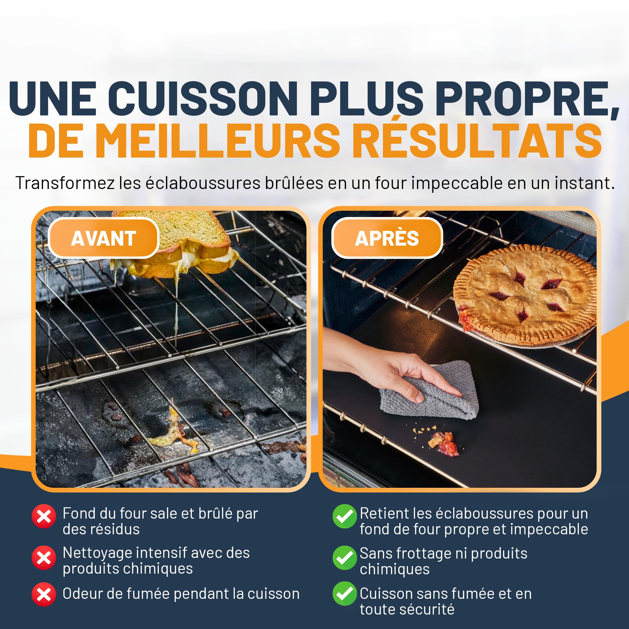 Linda’s Essentials Feuille Protection Four Cuisson (Lot de 2) Tapis de Cuisson Reutilisable (32x50cm) Feuille de Cuisson Antiadhésive pour Fond de Four - Protection Four et Plaques de Cuisson (Noir)