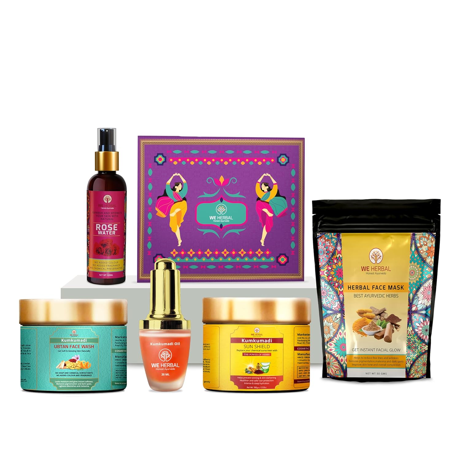 Skincare Gift Set for Women – 6-Piece Face Care Kit with Kumkumadi Cream, Oil, Face Wash, Sunscreen, Rose Water & Lip Balm, Daily Skin Care Routine Set