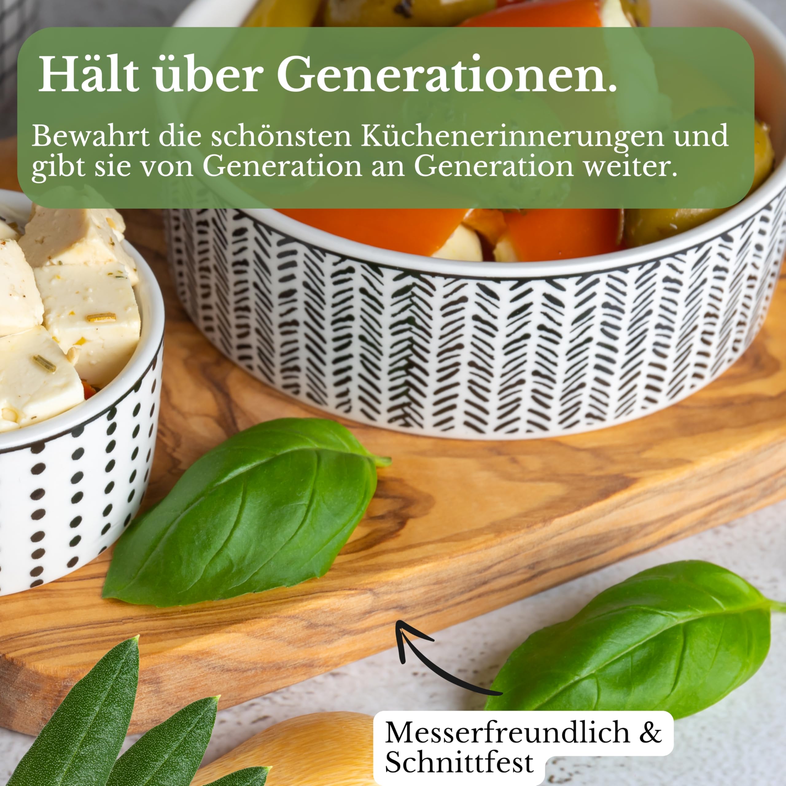 Schneidebrett aus 100% Olivenholz - massives Olivenholzbrett antibakteriell - Steakbrett Holz mit Saftrille - alternative zu Schneidebrett Kunststoff (40-44cm)