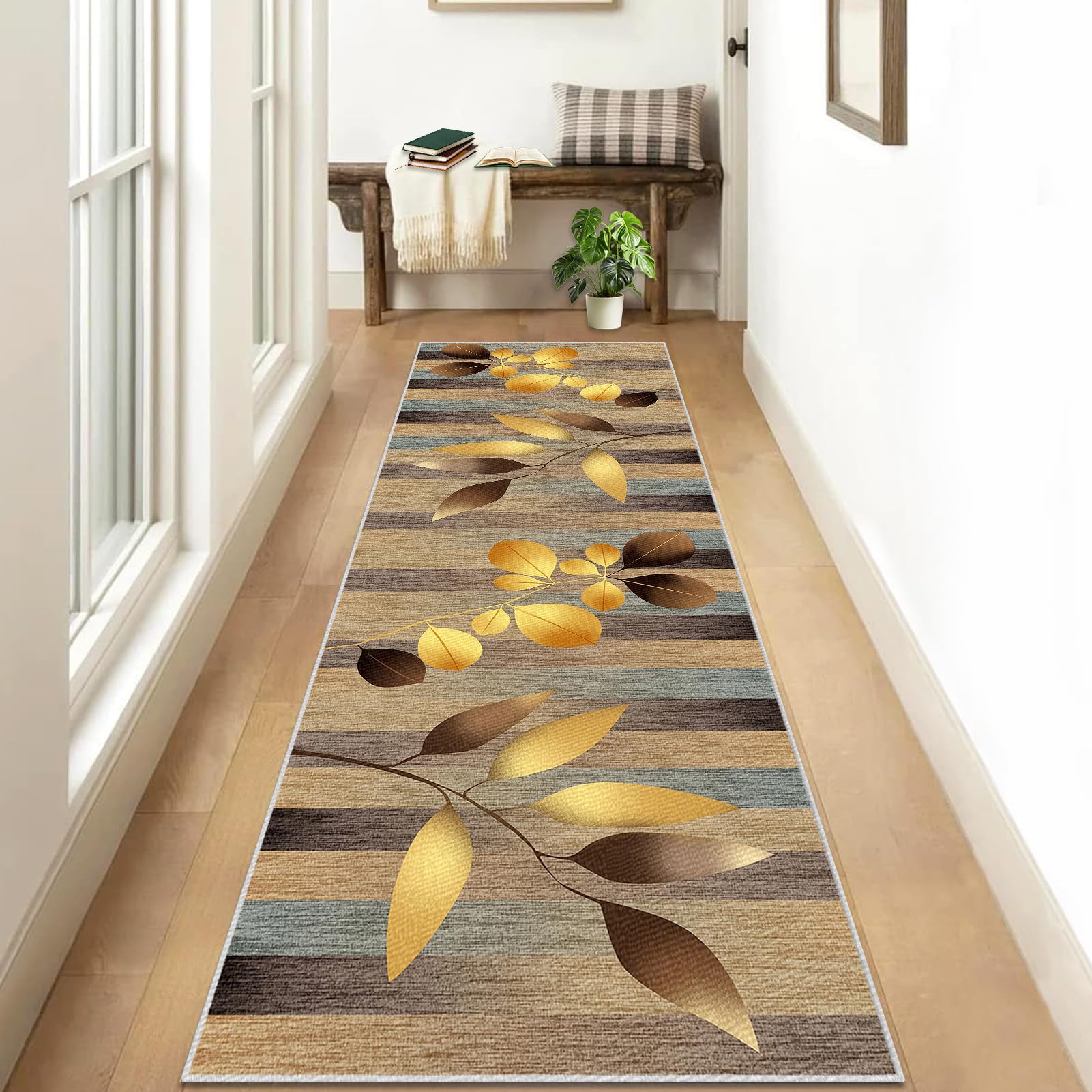 Waschbarer Teppich Läufer Flur rutschfest Teppichläufer Flur 50 x 300 cm Kurzflor Küchenläufer Küche Teppiche Bettvorleger Matte Lang Flur Teppich für Küche Eingang Schlafzimmer Wohnzimmer Büro