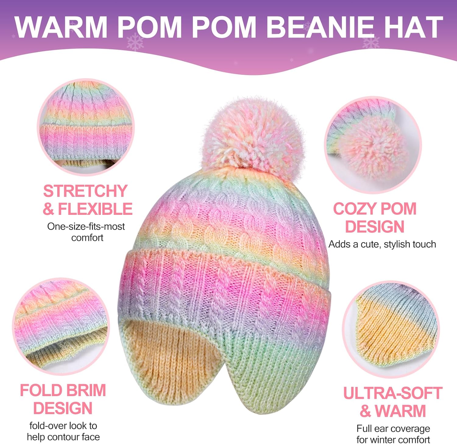 Kids Winter Hat Gloves Set, Girls Toddler Children Warm Beanie Hats and Mittens Cold Weather Set for Ages 3-8 - Image 3