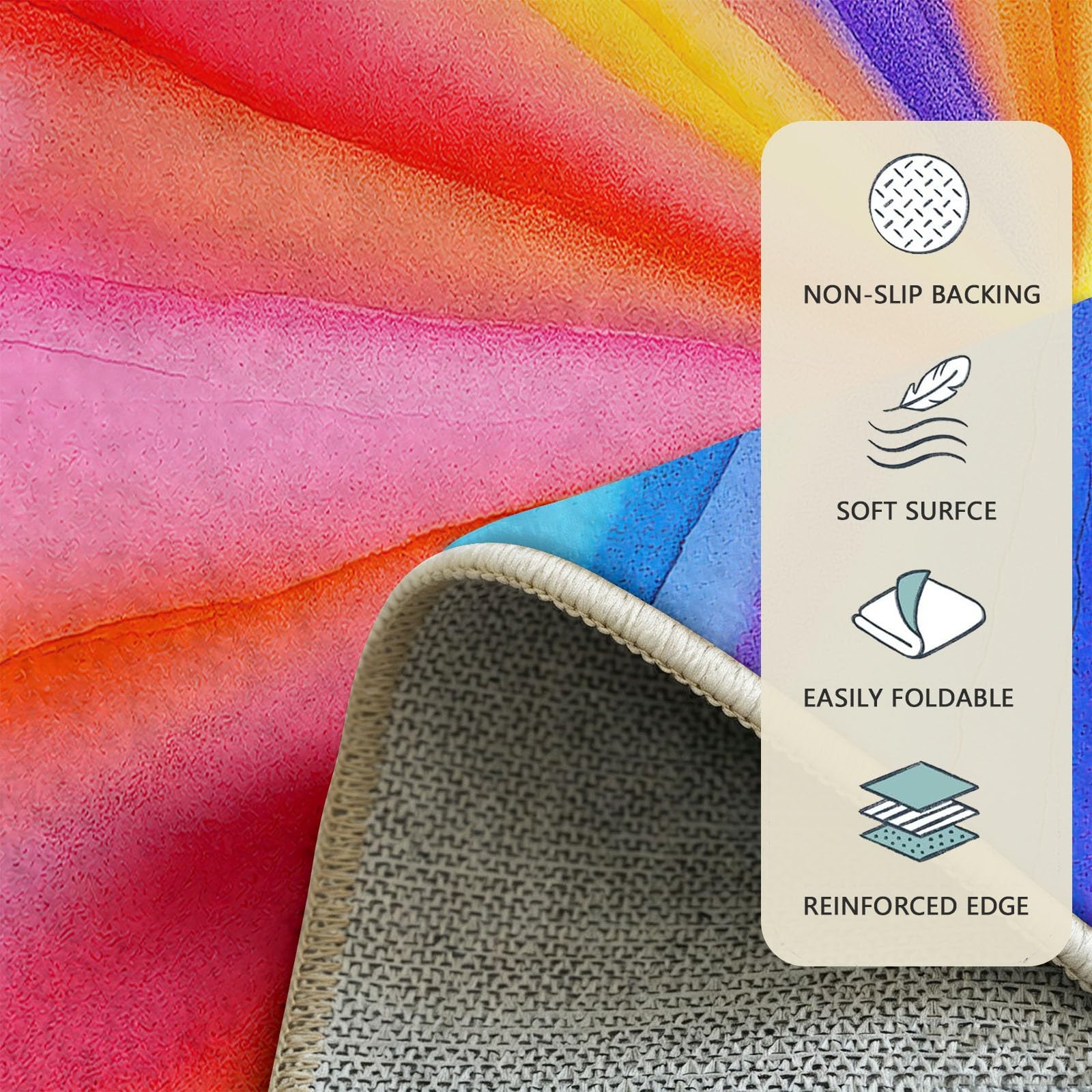Tapis Rond Lavable en Machine pour Enfants 160 cm, Poils Doux et Facile à Entretenir Arc‑En‑Ciel Interieur Chambre à Coucher Salon Bureau Tapis Antidérapant Couleurs Résistantes Rayons Solaires