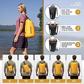 MARCHWAY Floating Waterproof Dry Bag Backpack 5L/10L/20L/30L/40L, Roll Top Sack Keeps Gear Dry for Kayaking, Rafting, Boating, Swimming, Camping, Hiking, Beach, Fishing (Deep Yellow, 5L)