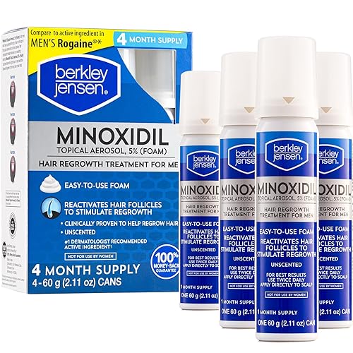Berkley Jensen - Tratamiento para el crecimiento del cabello para hombres Minoxidil tópico aerosol 5% espuma 4 meses