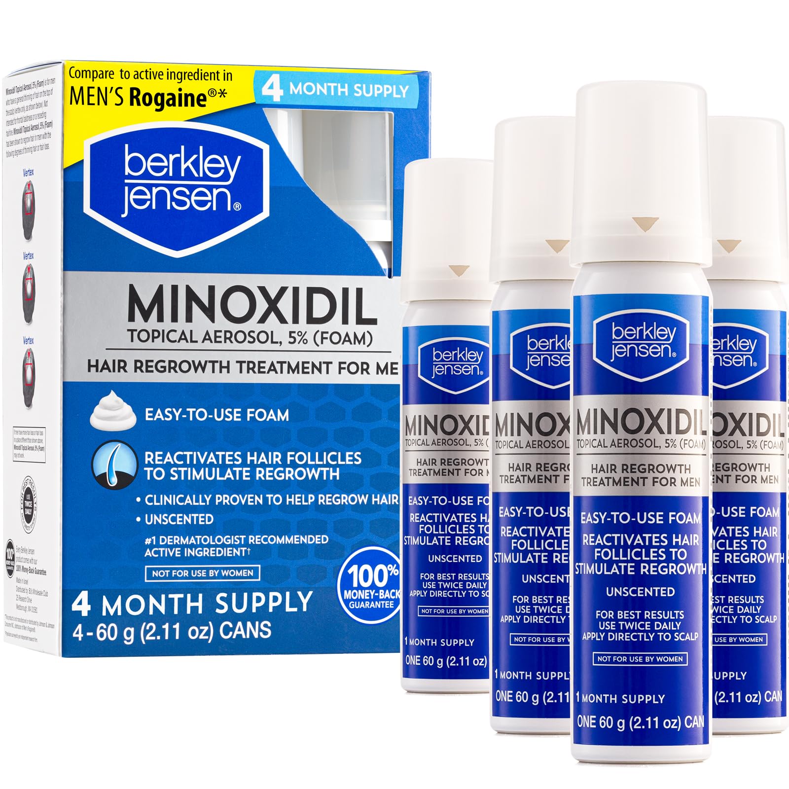 Berkley Jensen Mens Minoxidil Foam for Hair Loss and Hair Regrowth 5 Minoxidil Topical Aerosol Thinning Hair Treatment