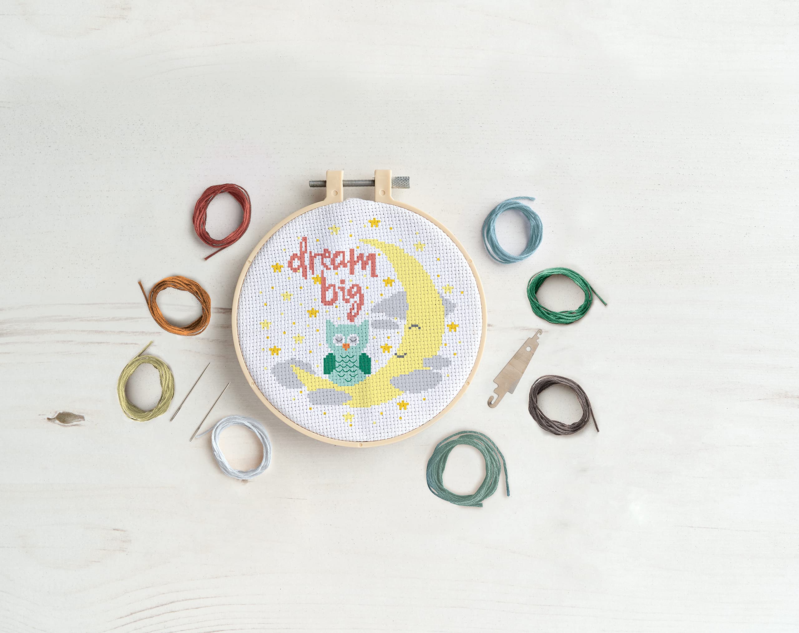 Simply Make Cross Stitch Kit, Dream Big Design for Kids and Adults Including Hoop, Embroidery Thread, Fabric and Needle - Image 2