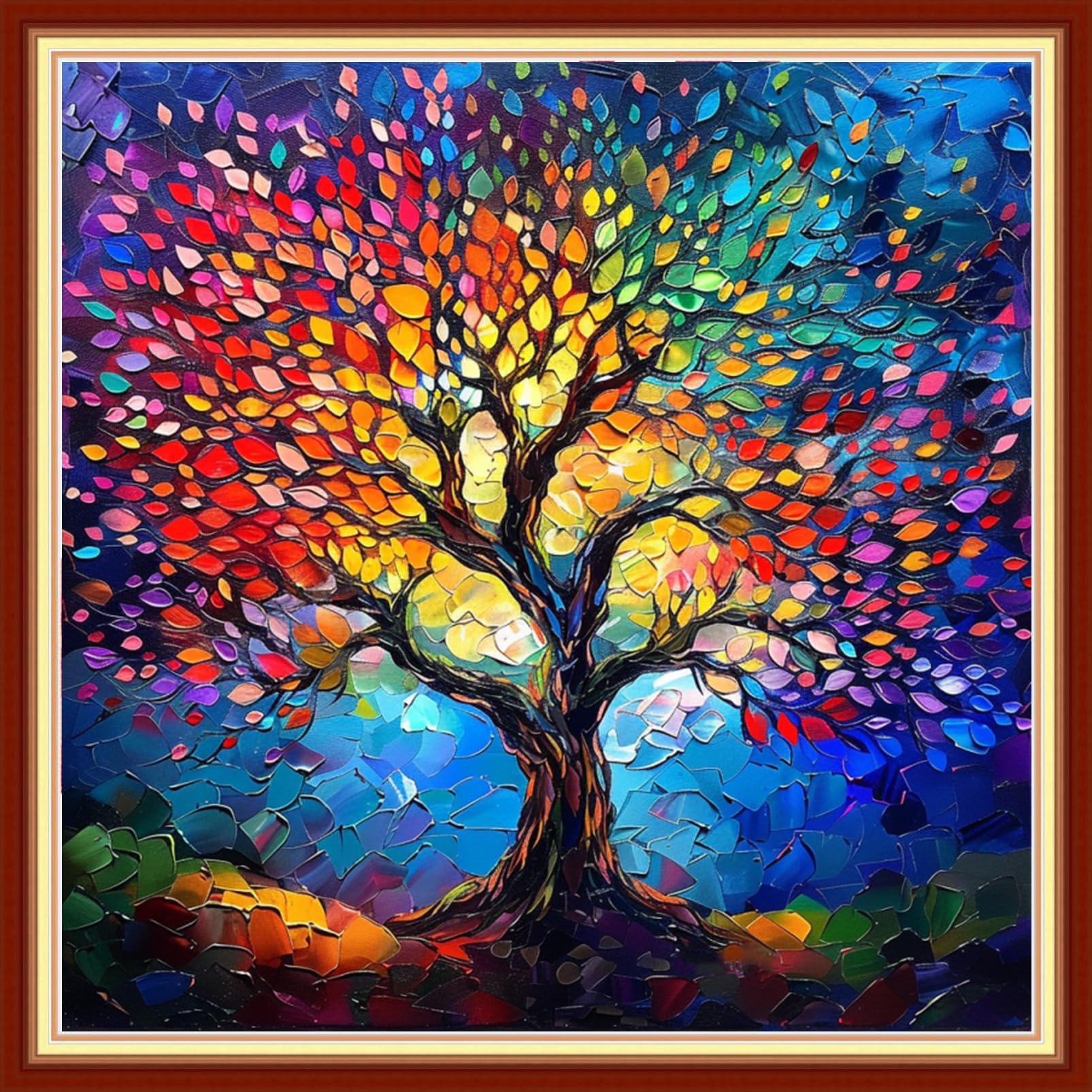 Joyhoor Stamped Cross Stitch Kits for Beginners Needlepoint Kits for Adults Embroidery Kits 11CT Counted Cross Stitch Kits Printed Embroidery Pattern-Luminous Tree 18x18 inchs