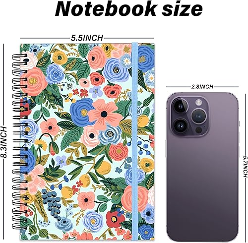 Miniatura 2 de Cuaderno de espiral, diario de tapa dura, cuaderno de espiral con rayas anchas, tamaño A5, 5.5 x 8.3 pulgadas, papel grueso de 80 GSM, 60 hojas de