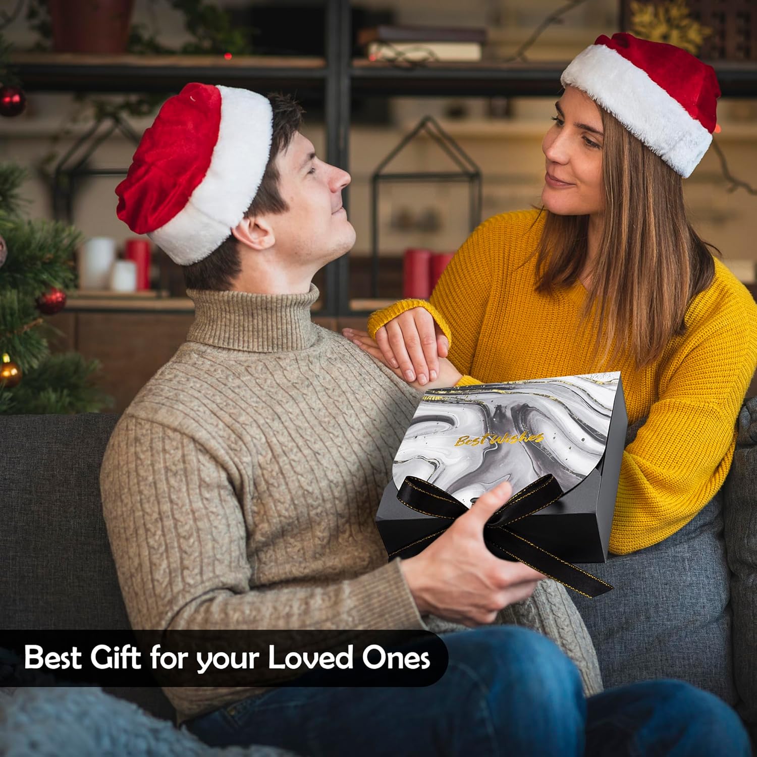 RUBBER BOND Mr and Mrs Towels Set with Gift Box - 4 Pack Bath and Hand Towels for Couples - Hotel, Spa & Bathroom Cotton Towels for The Couples (Black Embroidery Gold Hand Towels 2 Pack) - Image 3