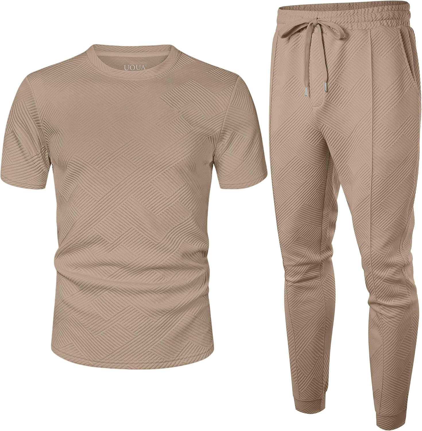UOUA Mens 2 Piece Sweatsuit Set Short Sleeve Sweatshirt Jogging Sweatpants Tracksuits Outfits - Image 5