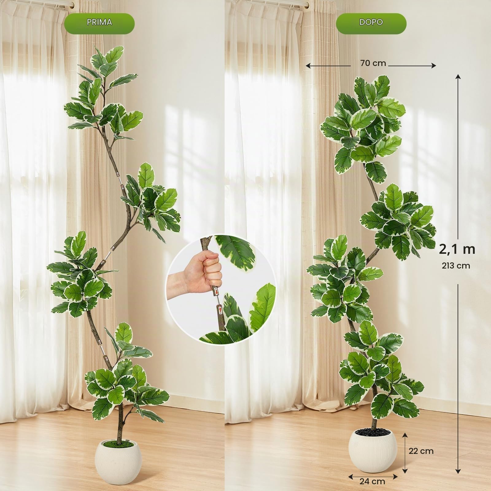 Pianta Finta Ficus Lyrata Variegata Alta - Pianta Decorativa Interna Realistica con Vaso Ceramica, Pianta Artificiale Senza Manutenzione per Arredamento Salotto, Camera o Ufficio