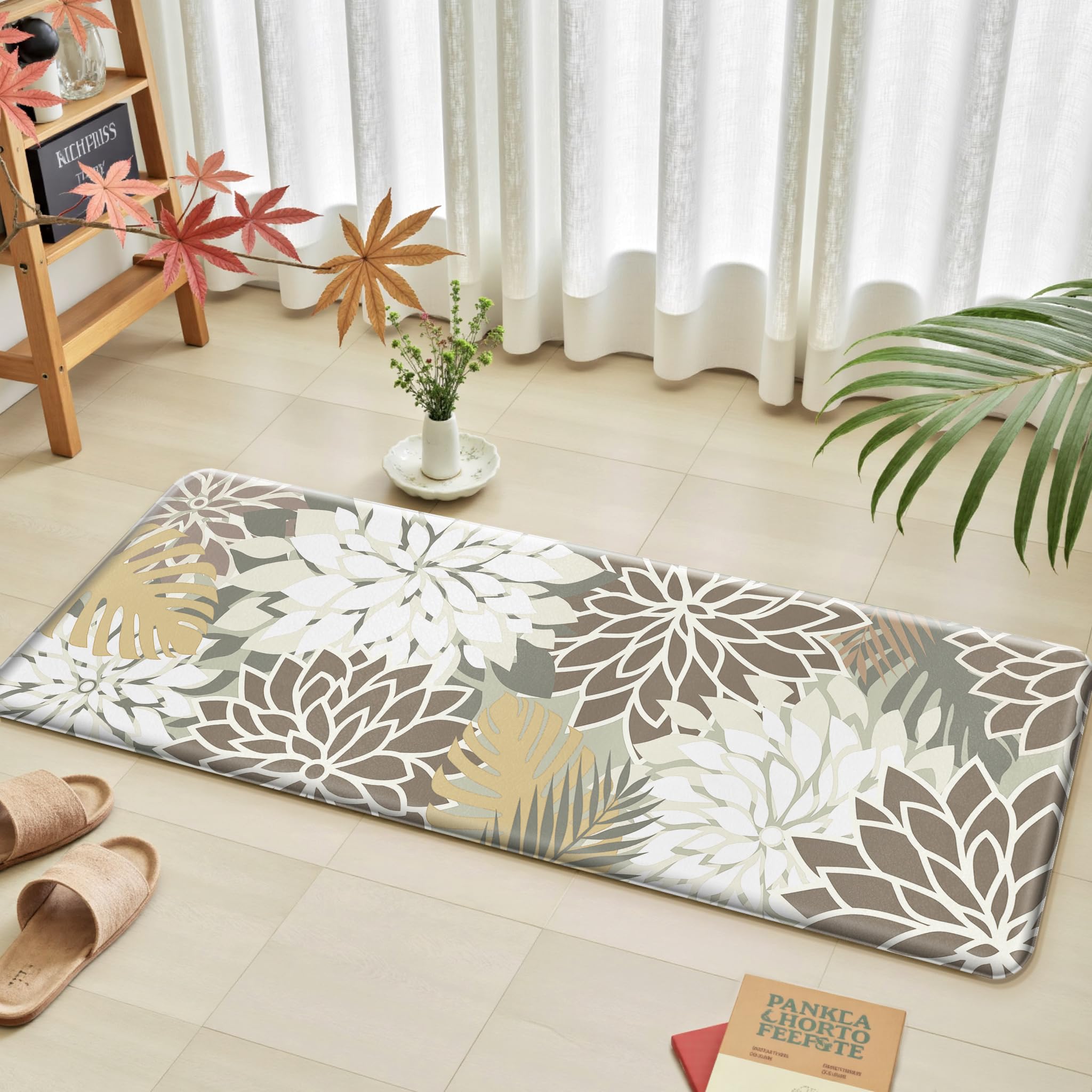 Arenarug Kitchen Mats for Floor 2 Piece Cushioned Anti Fatigue Kitchen Mats Waterproof Non Slip Kitchen Mat Rug Set Comfort Foam Standing Mat for Sink, Laundry, Office, Black White: Brown White 17.3"x30"+17.3"x59"-0.4 inch