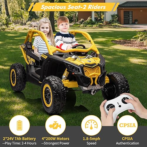 Miniatura 10 de UTV de 2 asientos con control remoto para niños, 2 baterías de 24 V, 4 motores de 200 W con licencia CAN-AM UTV, vehículo eléctrico de 23 pulgadas