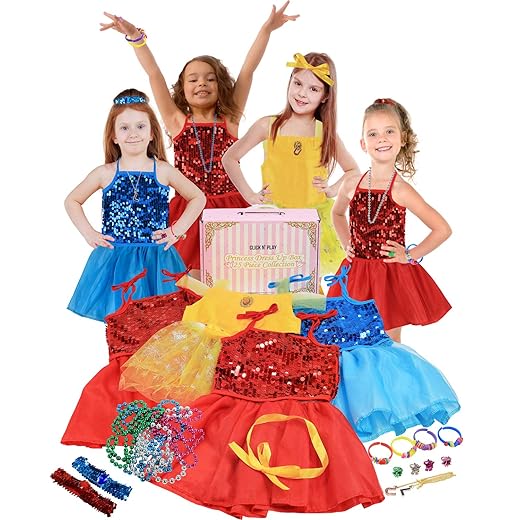 Click N' Play Princess Dress Up Clothes for Little Girls and Toddlers, 25 Accessories - Fancy Costumes, Pretend Jewelry with a Necklace, Ring and Bracelet Set, and a Matching Play Hair Accessory