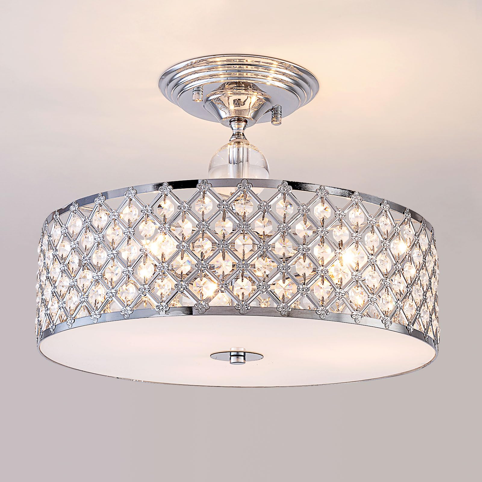 Harper Living Polished Chrome Semi Flush Ceiling Light E27 Bulb Cap from B&Q
