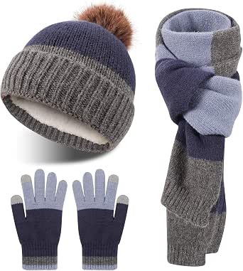 Hat Scarf Gloves Set for Woen &ap; en 3 in 1 Winter Beanie Hat Neck War Scarf Touch Screen
