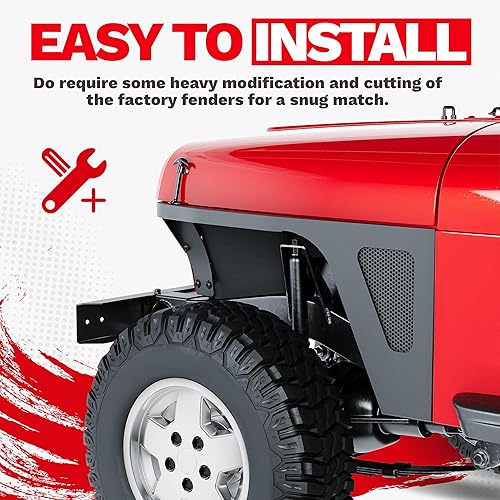 Miniatura 4 de ECOTRIC Guardabarros delantero compatible con Jeep Wrangler YJ 1987-1996 - Protectores basculantes con luces LED Eagle con inserto de malla, color