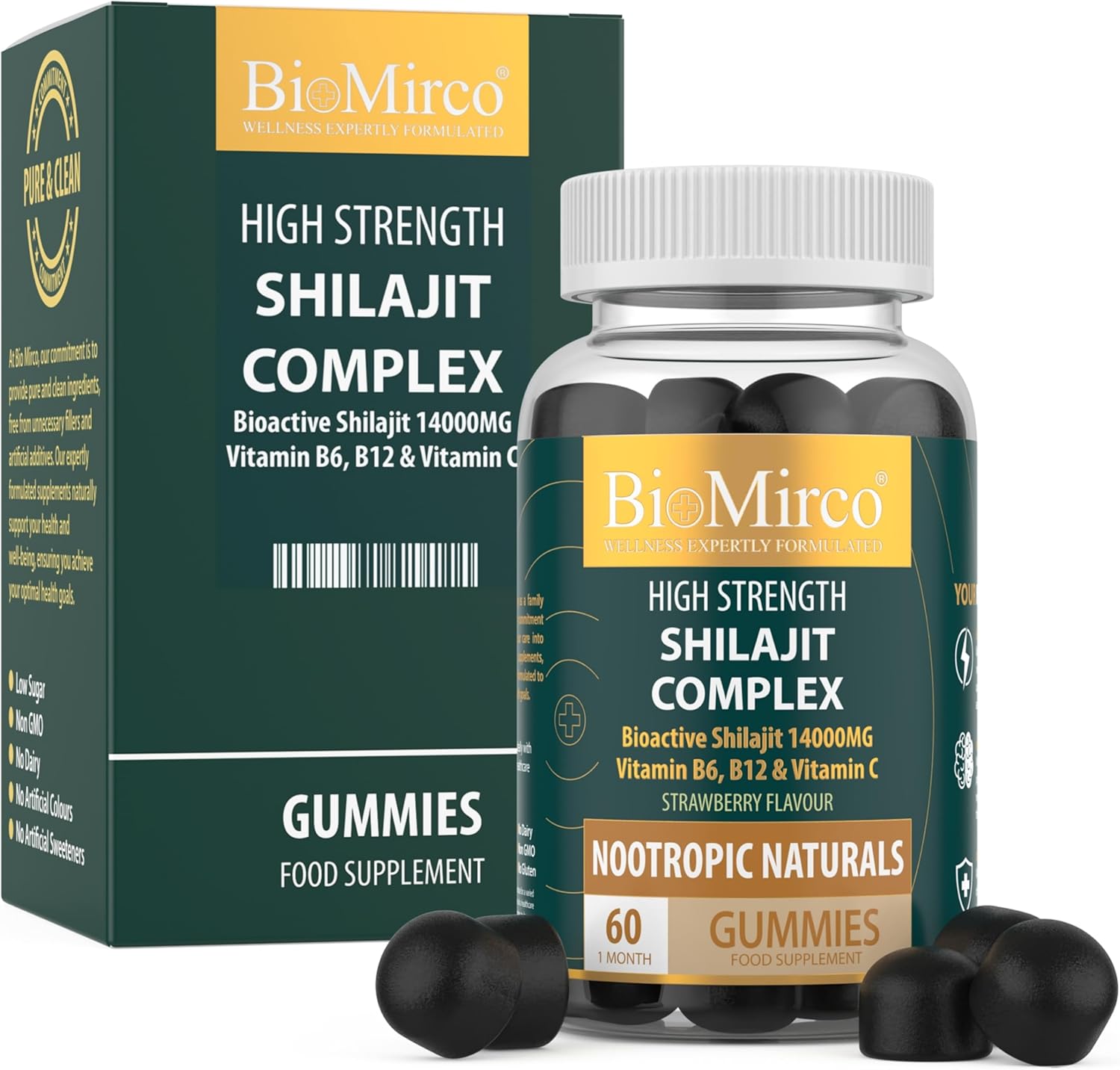 High Strength Shilajit Complex Gummies for Men & Women, Bio Active 14000MG, Strawberry Flavour, 60 Gummies, 1 Month Supply, Energy Boost & Immune Support, Shilajit for Adults