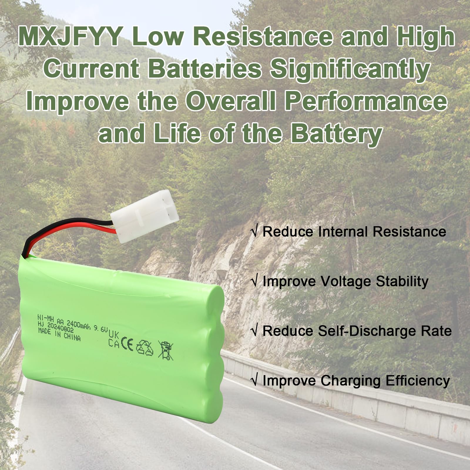 Batteria NiMH ricaricabile MXJFYY da 9,6 V e 2400 mAh, compatibile con auto giocattolo RC/RC, buggy, barche, elicotteri, aeroplani, pistole Airsoft