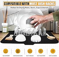 Vista 5 de Luxet Alfombrilla de silicona para secar platos con borde de drenaje integrado, almohadilla de secado higiénica, bandeja resistente compacta y fácil