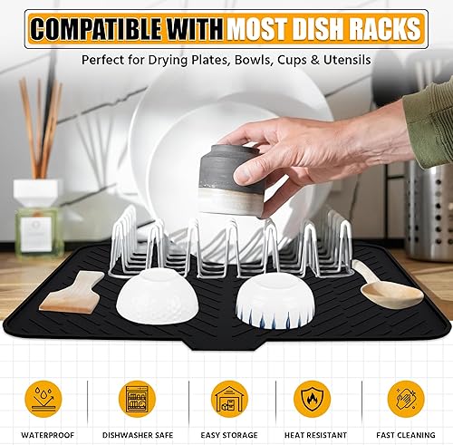 Miniatura 5 de Luxet Alfombrilla de silicona para secar platos con borde de drenaje integrado, almohadilla de secado higiénica, bandeja resistente compacta y fácil