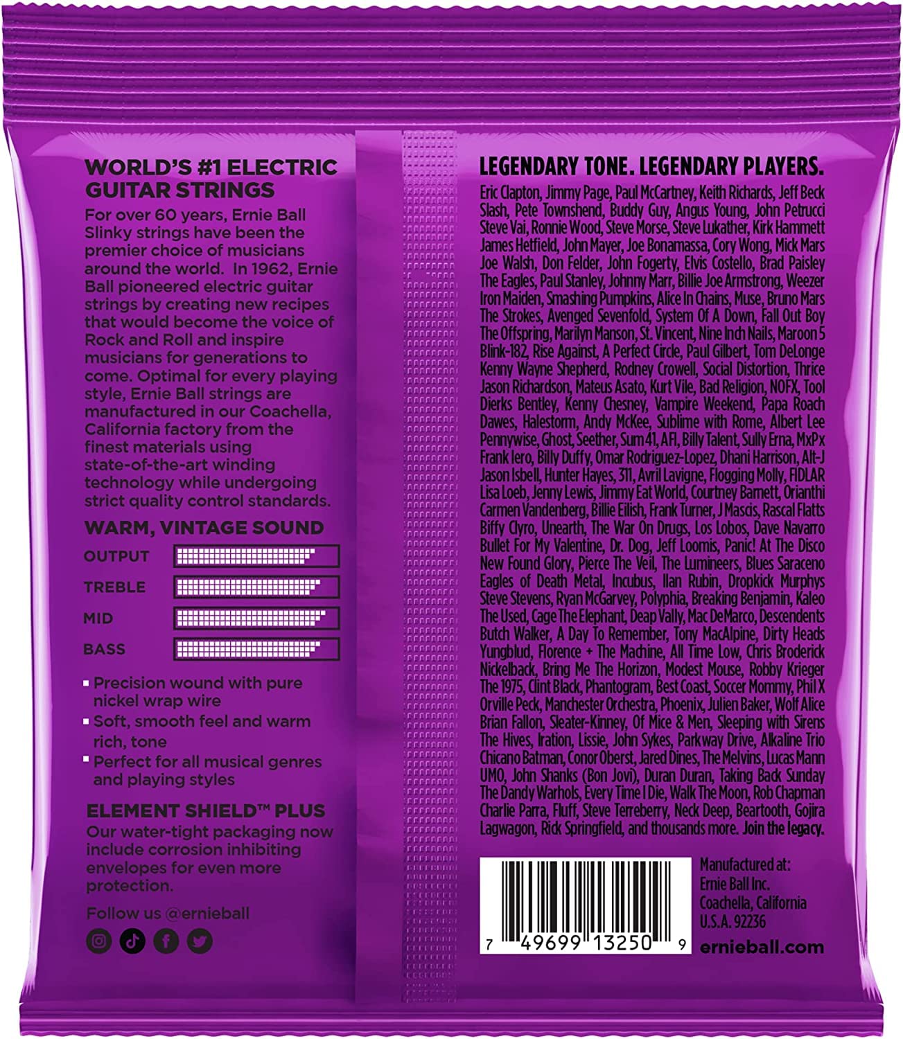 Ernie Ball, Regular Slinky Classic Rock n Roll, Corde per chitarra elettrica avvolte in puro nichel, confezione da 3, diametro 10-46