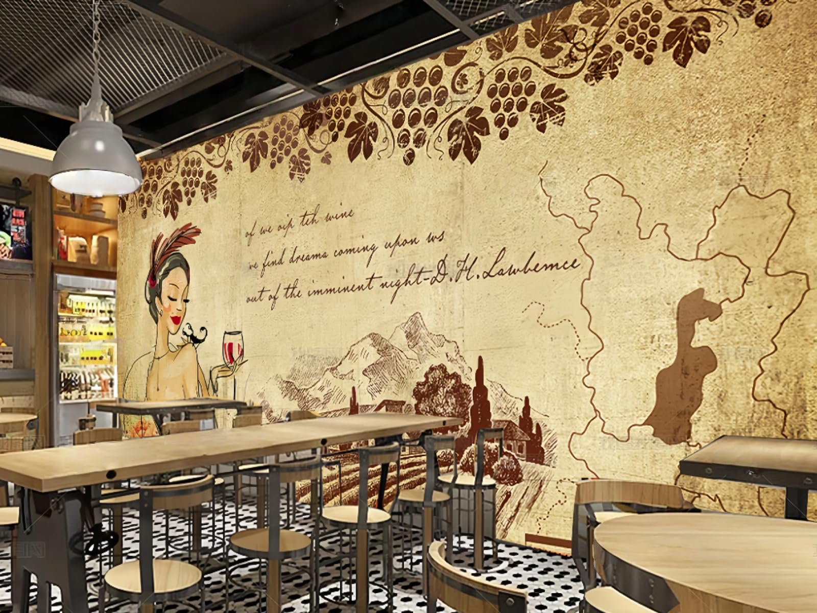 Tapeta w stylu vintage z drewnianą beczką do winnicy, piwnicy, baru, hotelu, kawiarni, restauracji, 3D, 250 x 175 cm