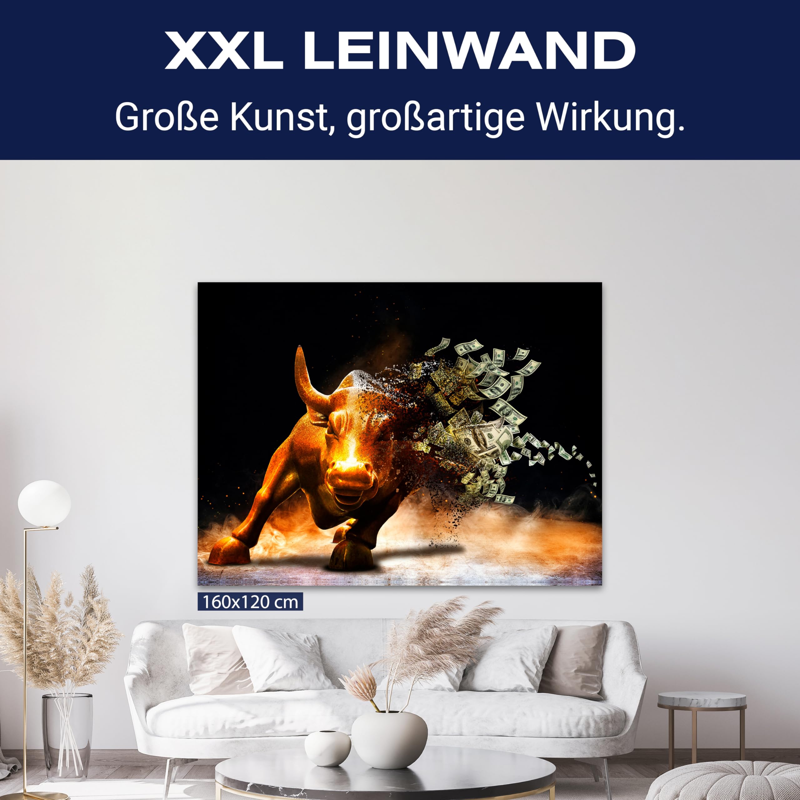 wandmotiv24 Leinwandbild Motivation, Querformat, Stier Moneybull M0133