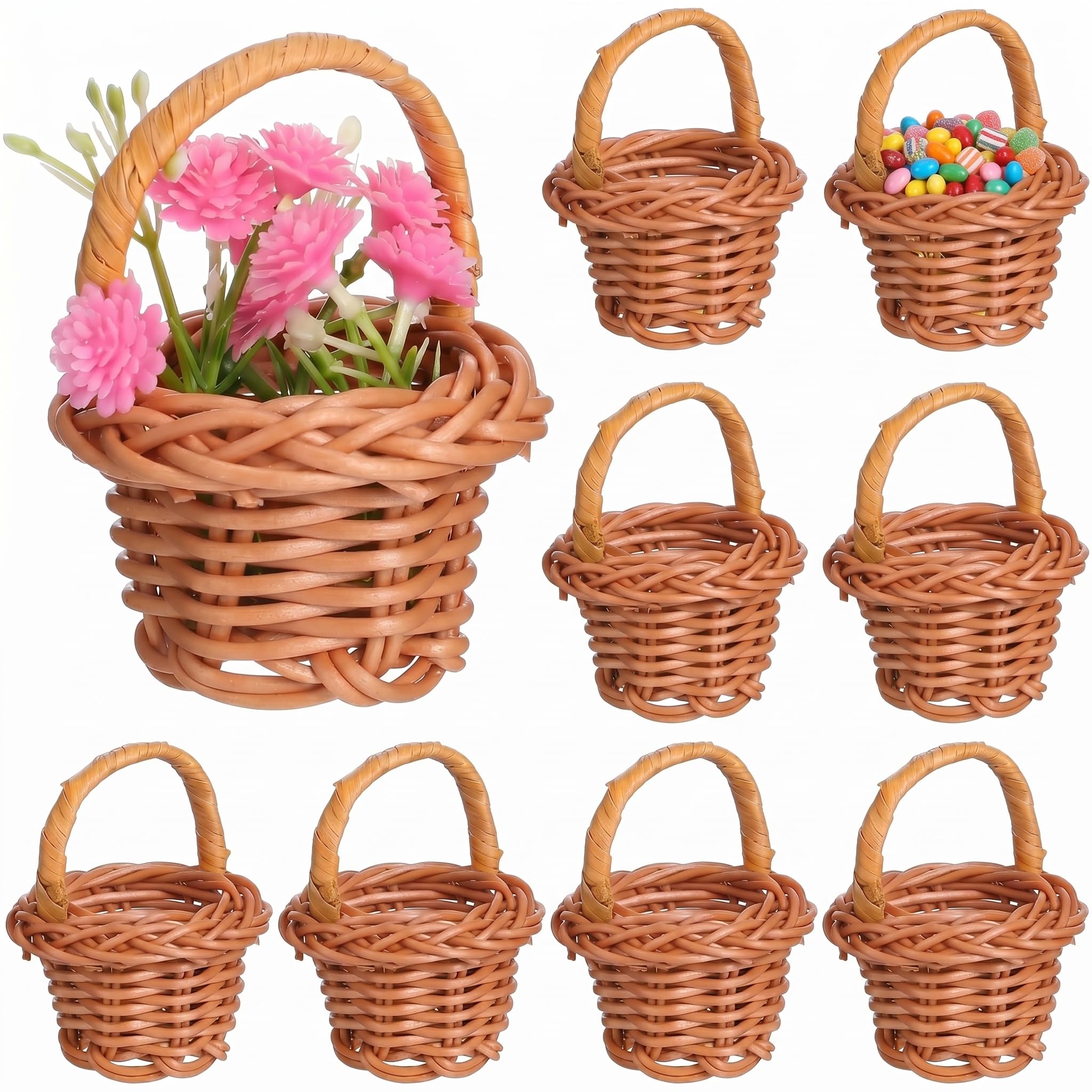 Mini paniers tissés en rotin avec poignées pour personnaliser vos maquettes et vitrines miniatures