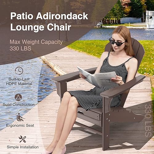 Miniatura 6 de Giantex Adirondack - Silla resistente a la intemperie, sillas para hogueras de exterior de polietileno de alta densidad con otomana retráctil,