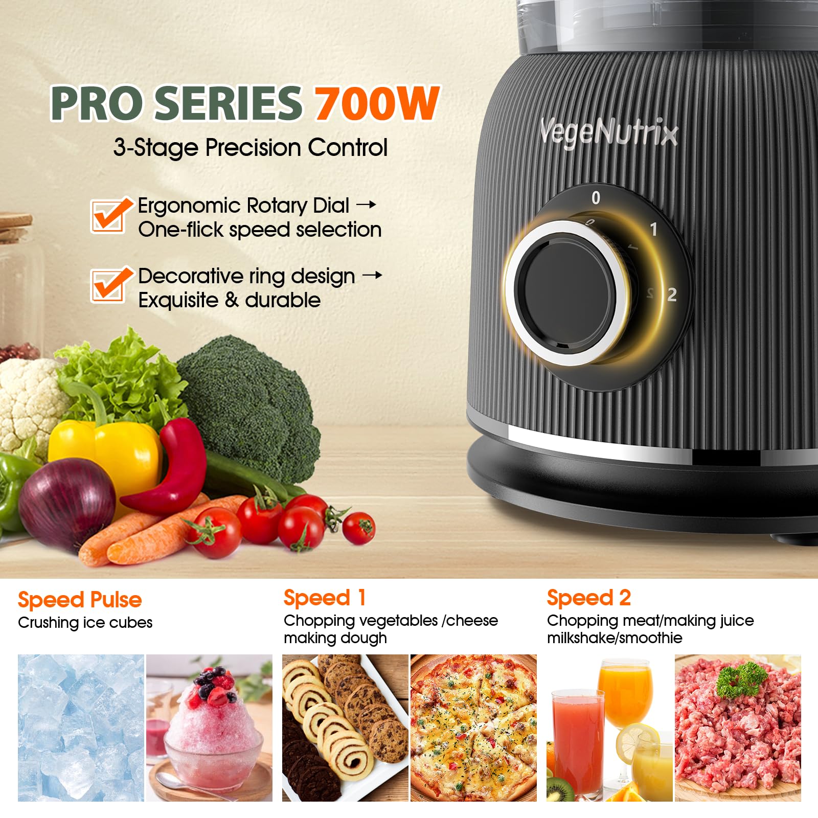 Combo, mezclador de alimentos y procesador, picador de alimentos de 86 onzas para carne, verduras y masa, batidora de vidrio de 700 W de 700 W con 2 velocidades y pulso para batidos, extracciones de